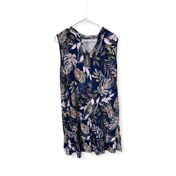 MOLERANI Navy Tropical Leaf Print Sleeveless Swing Dress NWT – Size 2XL - Picture 7 of 7